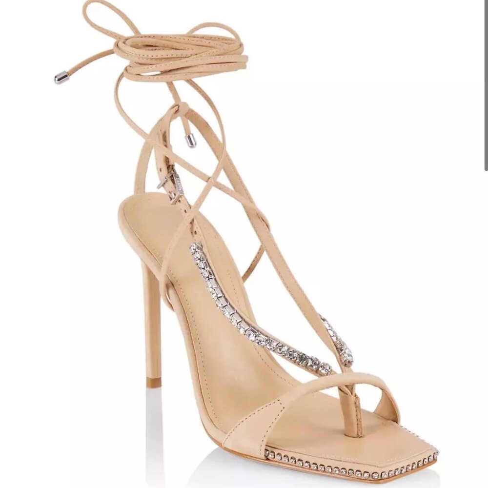 SCHUTZ-Vikki Crystal-Strappy/Convertible Heels-Light Nude Nubuck-Sz 9-NWOB